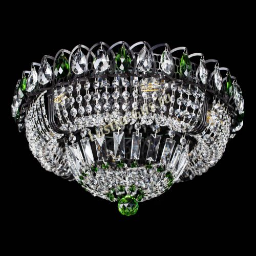 Люстра Кольцо Классика Черная с зелеными подвесками в Подольске Гусь Хрустальный