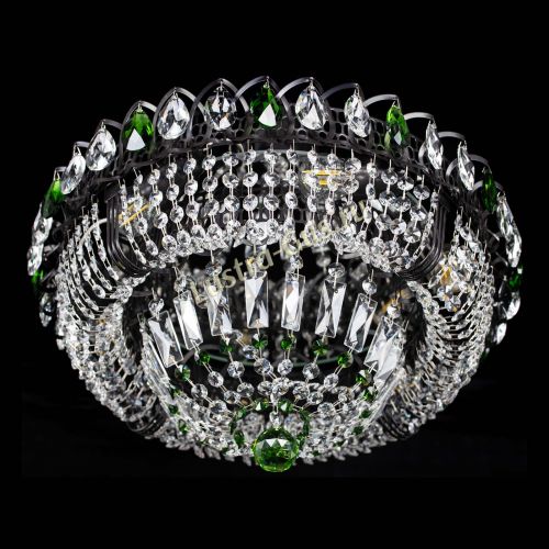 Люстра Кольцо Классика Черная с зелеными подвесками в Подольске Гусь Хрустальный