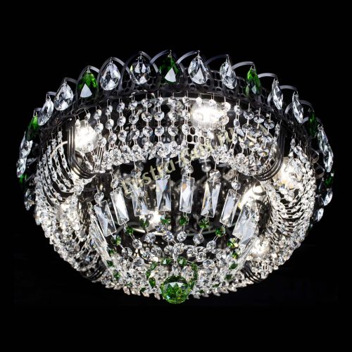 Люстра Кольцо Классика Черная с зелеными подвесками в Подольске Гусь Хрустальный